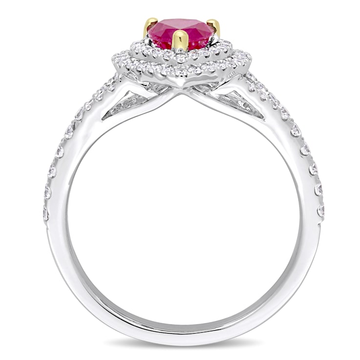 3/5 CT TGW Ruby and 2/5 CT TW Diamond Double Halo Ring in 14K White Gold