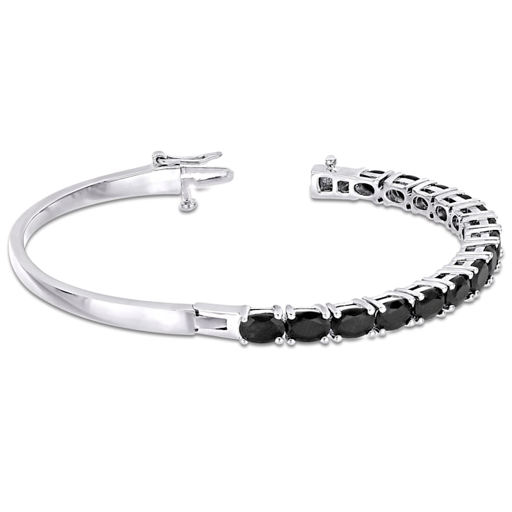 9-1/3 CT TGW Oval-Cut Black Sapphire Bangle in Sterling Silver