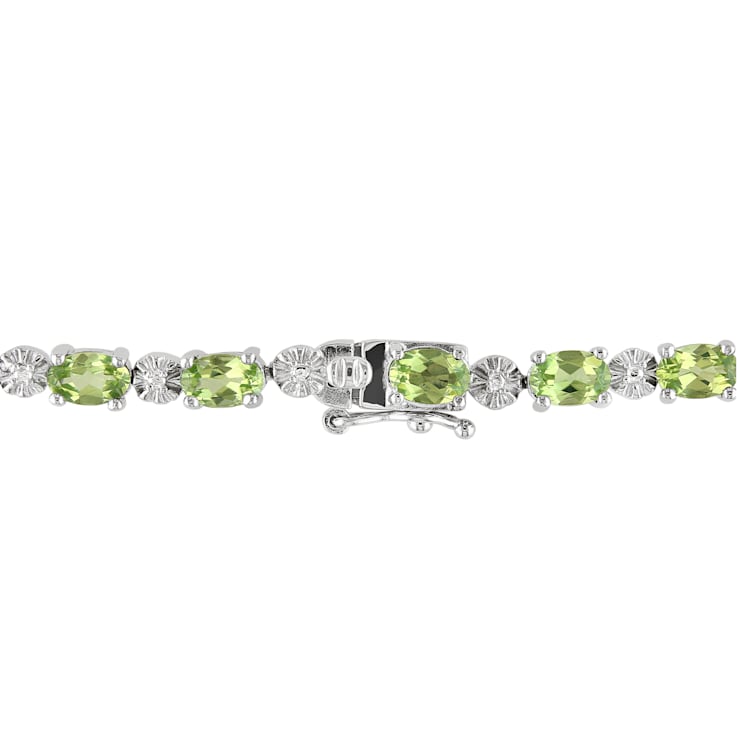 8 4/5 CT TGW Peridot and Diamond Accent Bracelet in Sterling Silver