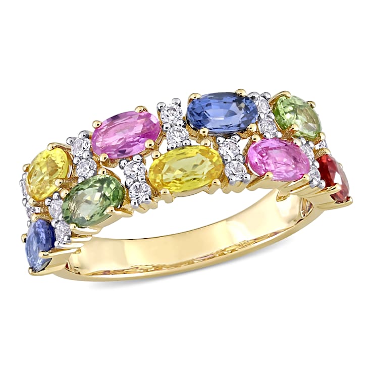 3 CT TGW Multi-Color Sapphire Semi-Eternity Ring in 14K Yellow Gold