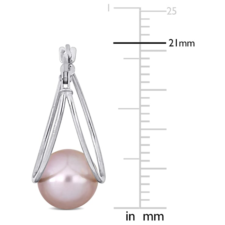 8-8.5MM Pink Freshwater Cultured Pearl Drop Earrings in 10K White Gold