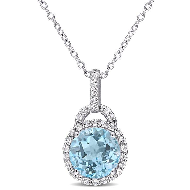 4 CT TGW Sky Blue and White Topaz Pendant with Chain in Sterling Silver