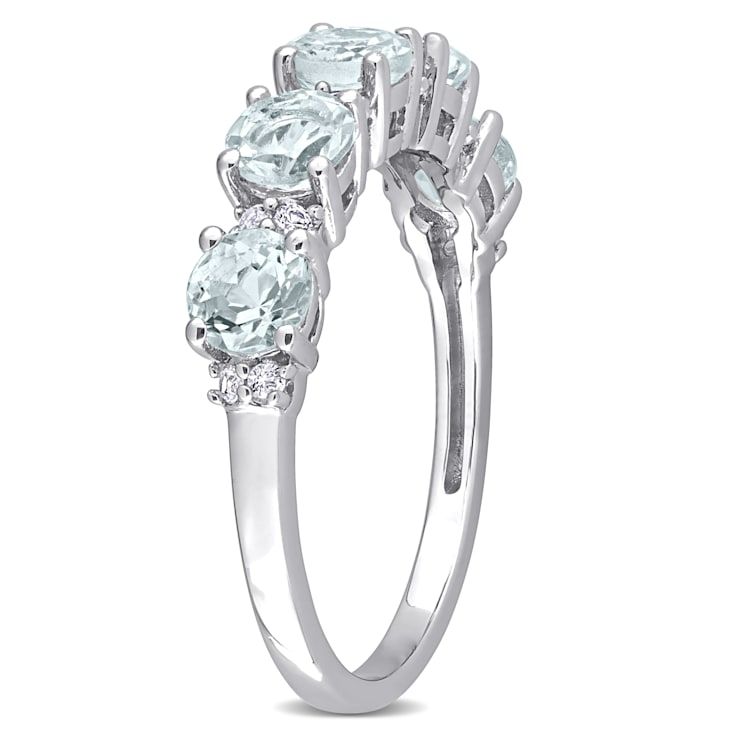 1 3/8 CT TGW Aquamarine and White Topaz Semi-Eternity Ring in Sterling Silver
