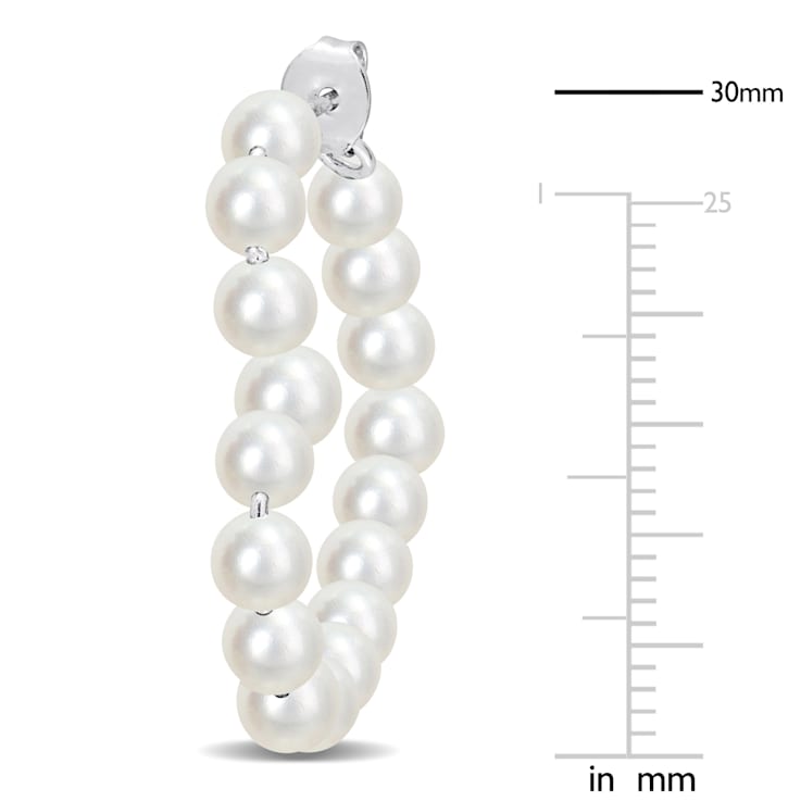 4-4.5MM Freshwater Cultured Pearl Open Heart Hoop Earrings in Sterling Silver