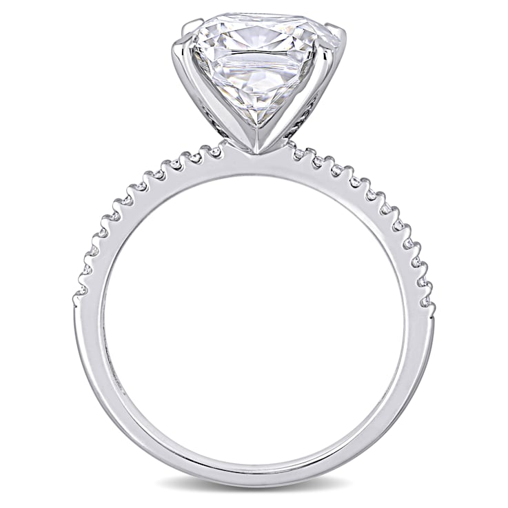 3-1/2 CT DEW Created Moissanite and 1/10 CT TW Diamond Engagement Ring
in 14K White Gold