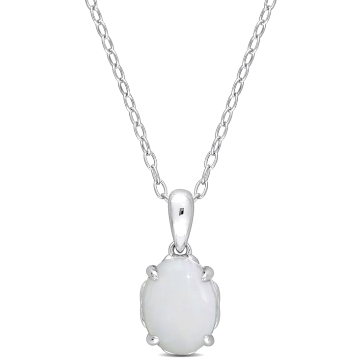 1 CT TGW Opal Solitaire Pendant With Chain in Sterling Silver