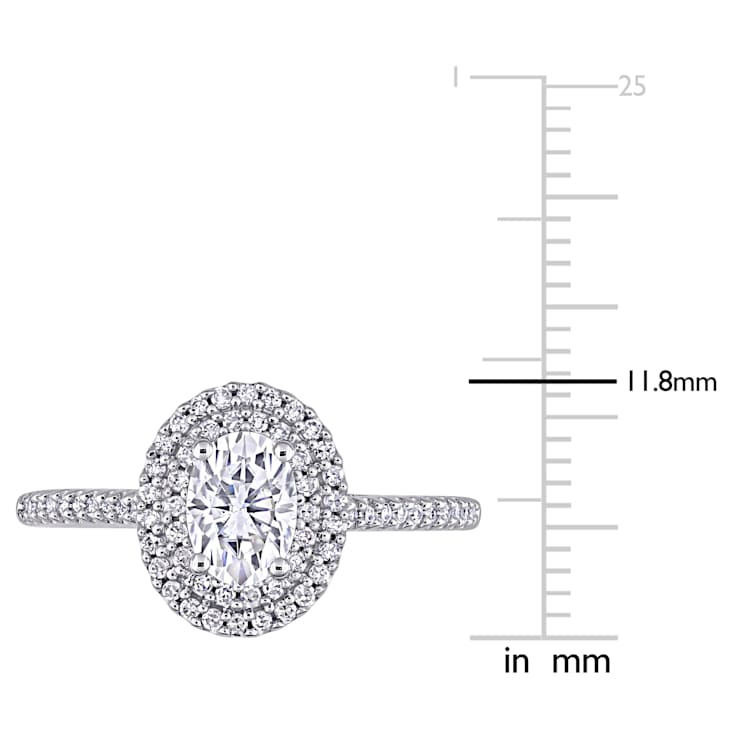 1 CT DEW Created Moissanite and 1/3 CT TW Diamond Double Halo Engagement
Ring in 14K White Gold