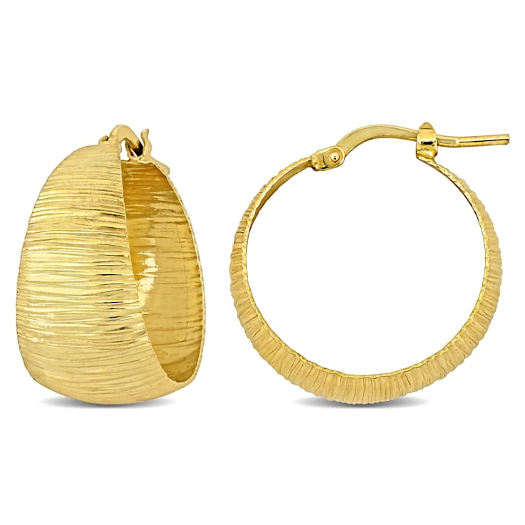 23MM Textured Hoop Earrings in 18K Yellow Gold Over Sterling Silver