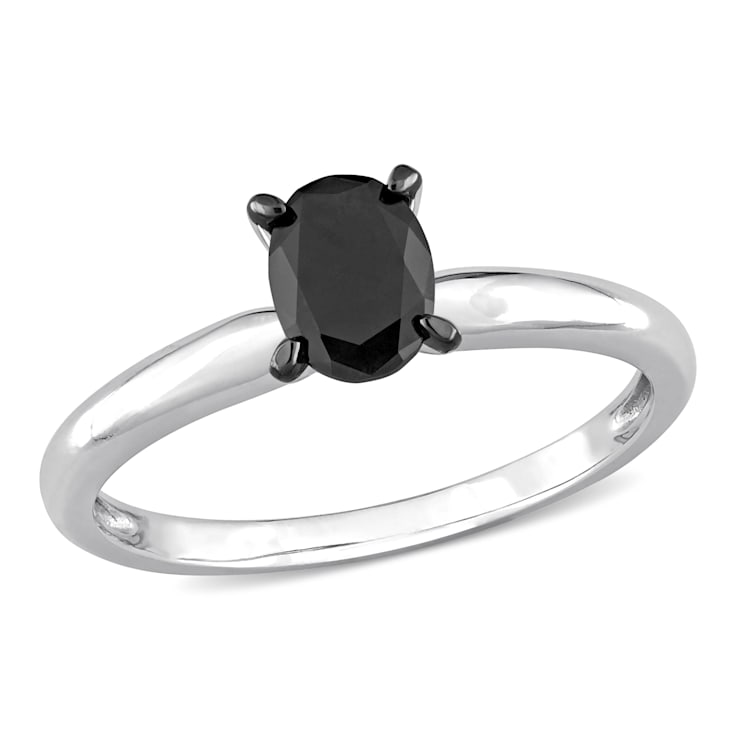 1/2 ct Black Diamond Solitaire Engagement Ring in 14K White Gold
