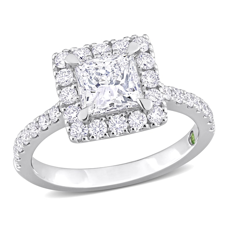 2 CT TGW Lab Grown Diamond with Tsavorite Accent Halo Engagement Ring in
14K White Gold