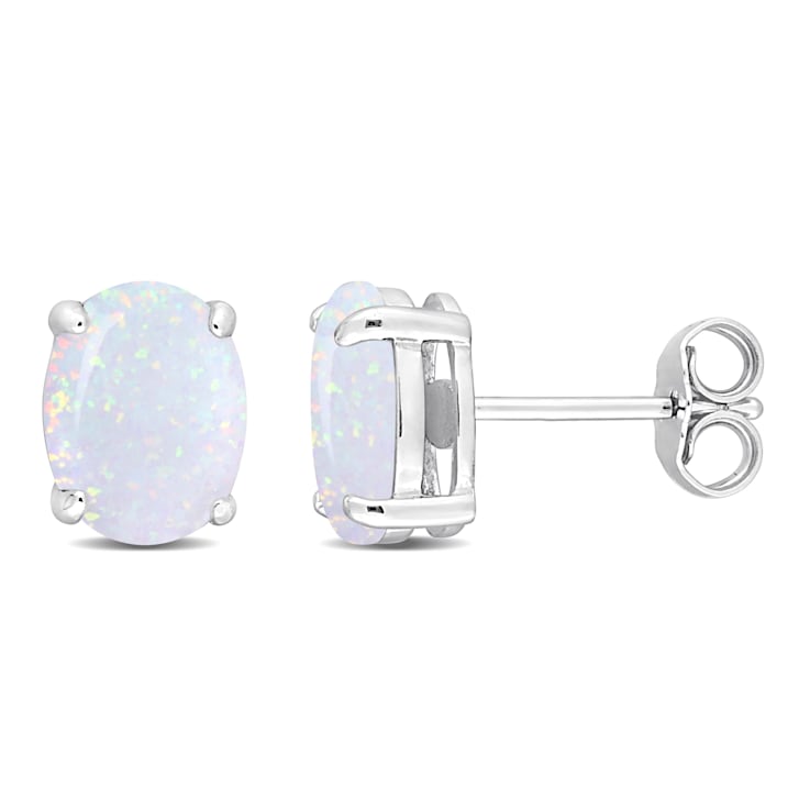 2 CT TGW Oval Created Opal Stud Earrings in Sterling Silver