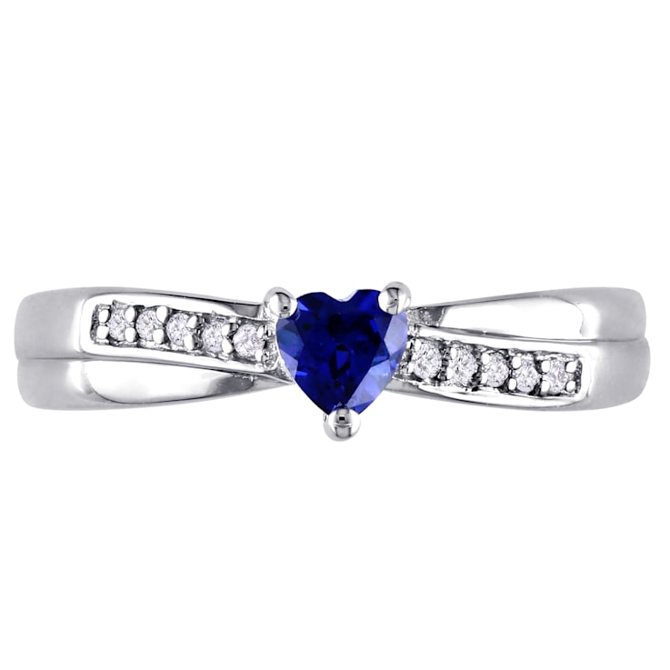 1/4 CT TGW Created Blue Sapphire and Diamond Accent Heart Ring in
Sterling Silver