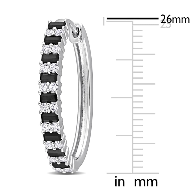 2 1/2 CT TGW Black Spinel and Created White Sapphire Hoop Earrings in
Sterling Silver