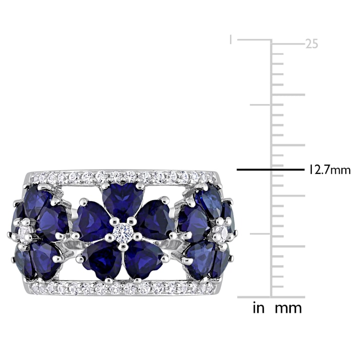 4 1/2 CT TGW Created Blue and White Sapphire Floral Ring in Sterling Silver