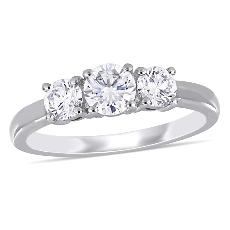 1 CT TGW Lab Grown Diamond 3-Stone Engagement Ring in 14K White Gold