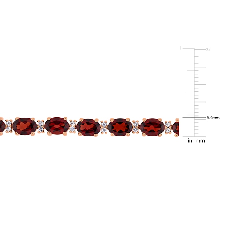 19 5/8 CT TGW Garnet and White Sapphire Tennis Bracelet in Rose Plated
Rhodium Over Sterling Silver