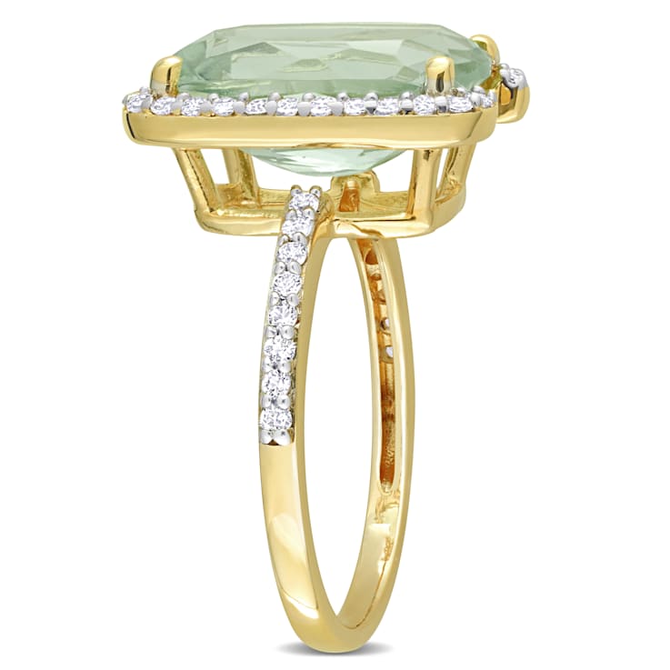 6 7/8 CT TGW Green Quartz and White Topaz Semi Halo Ring in Yellow
Plated Sterling Silver