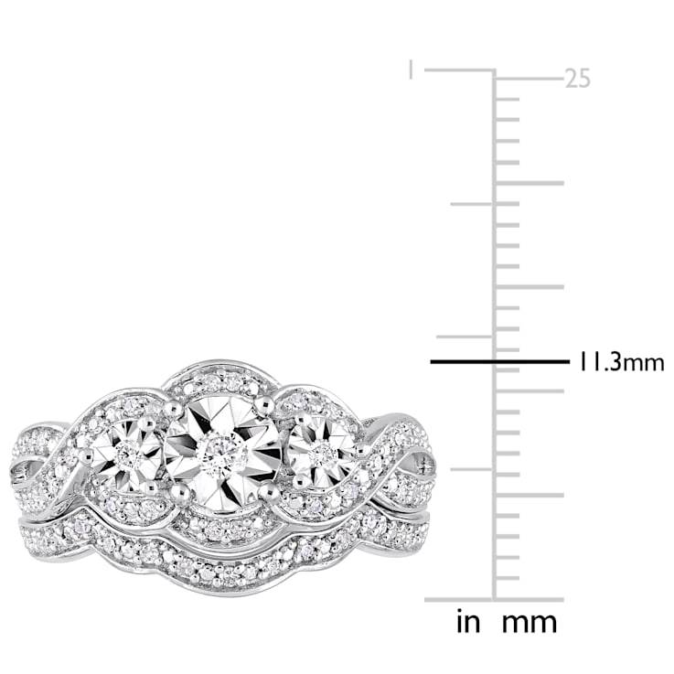 1/4 CT TW Diamond 3-Stone Bridal Set in Sterling Silver