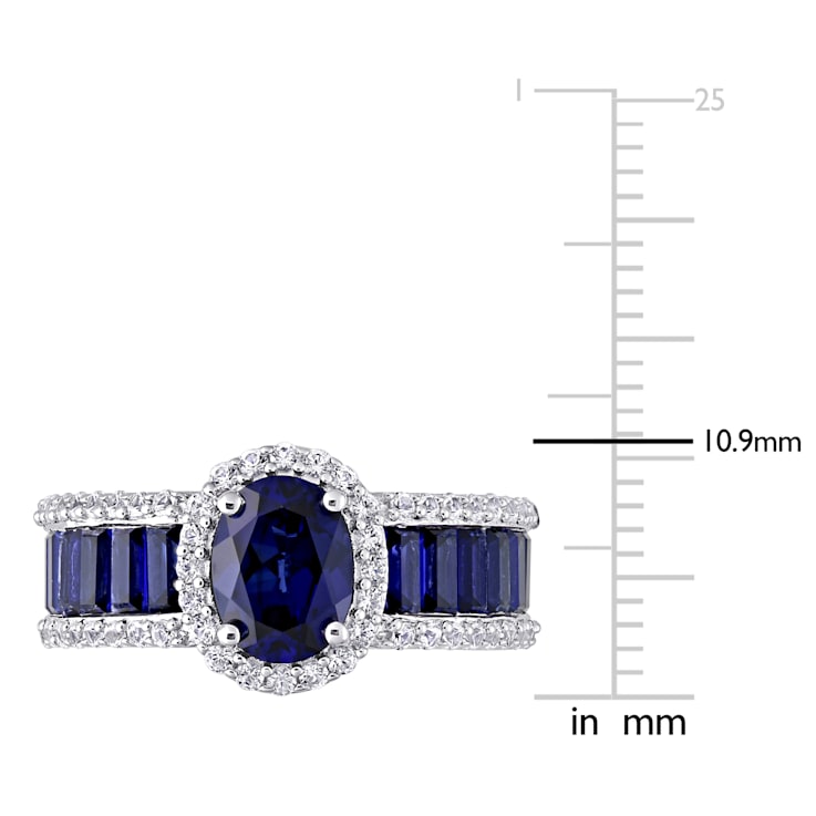 4 3/4 CT TGW Created Blue and White Sapphire Vintage Halo Ring in
Sterling Silver