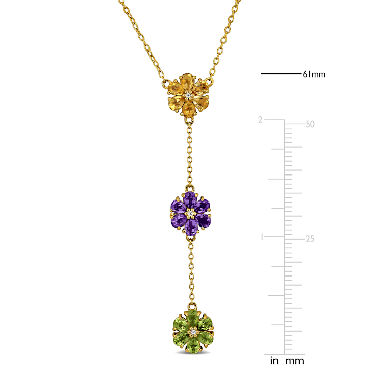 2 5/8 CT TGW Multi-Gemstone Flower Necklace in Yellow Plated Sterling Silver