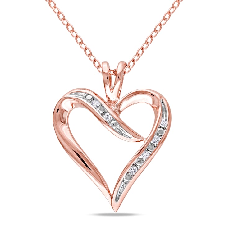 Diamond Heart Pendant with Chain in 18K Rose Gold Over Sterling Silver