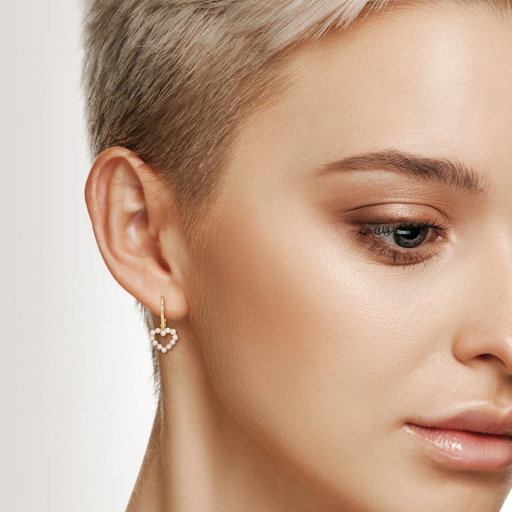 2-2.5MM Freshwater Cultured Pearl Heart Earrings in 14K Yellow Gold