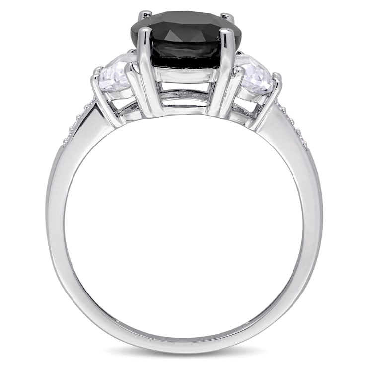 4 3/8 CTW Black Sapphire Created White Sapphire and Diamond Cocktail
Ring in Sterling Siver