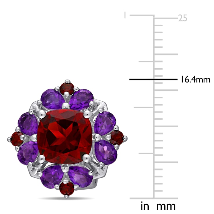8-7/8ctw Garnet and Amethyst Floral Earrings in Sterling Silver