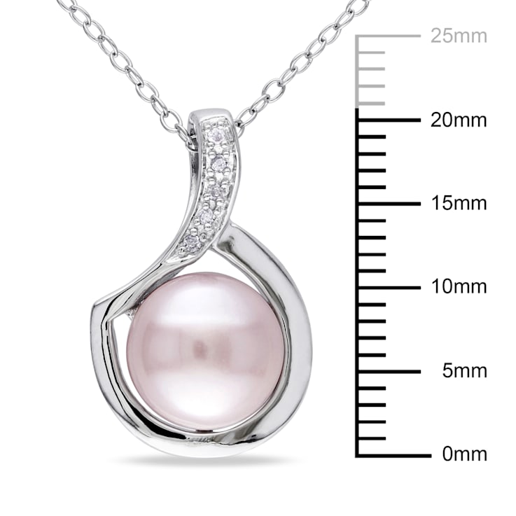 9-9.5MM Pink Freshwater Cultured Pearl and Diamond Pendant with Chain in
Sterling Silver