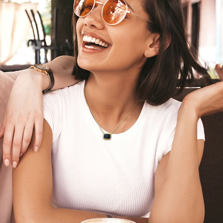 5 CT TGW Hematite Necklace with Beaded Halo in Yellow Plated Sterling Silver