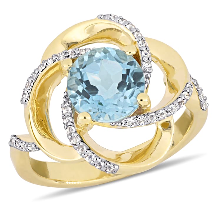 2 3/5 CT TGW Sky Blue and White Topaz Swirl Ring in Yellow Plated
Sterling Silver