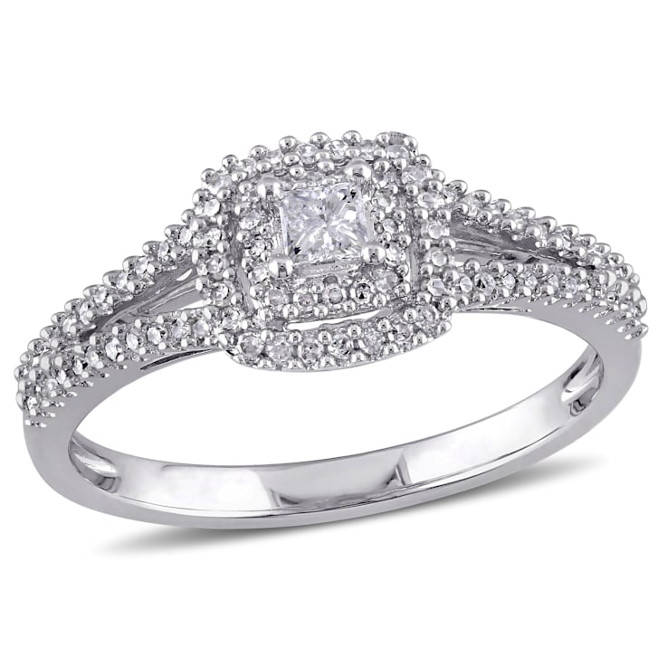 3/8 CT TW Princess Cut Diamond Double Halo Split Shank Engagement Ring
in Sterling Silver