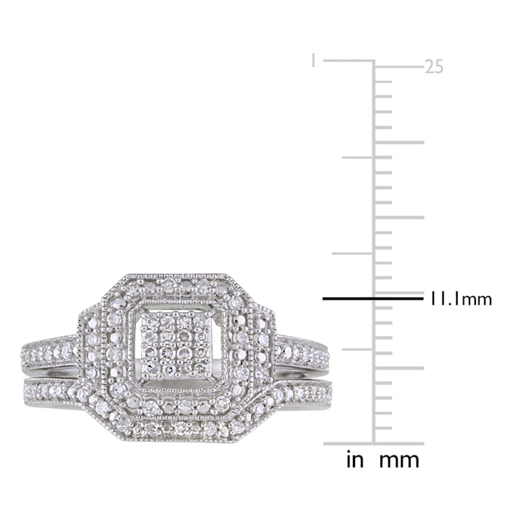 1/4 CT TW Diamond Vintage Split Shank Bridal Ring Set in Sterling Silver
