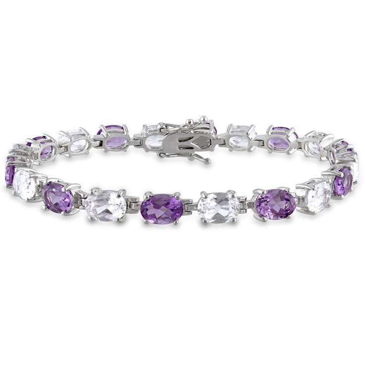 19 3/4 CT TGW Amethyst and Created White Sapphire Link Bracelet in
Sterling Silver