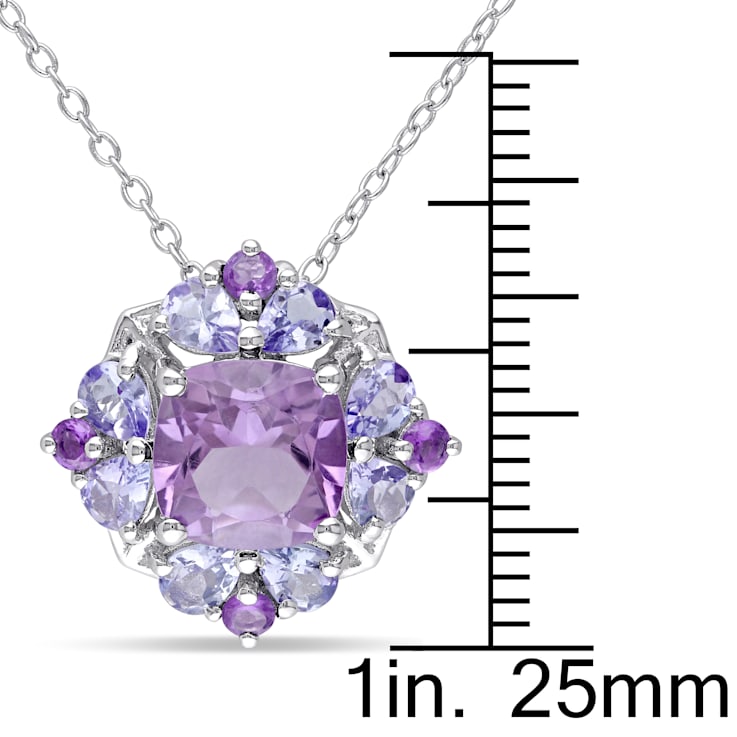 3 CT TGW Amethyst and Tanzanite Quatrefoil Floral Pendant with Chain in
Sterling Silver