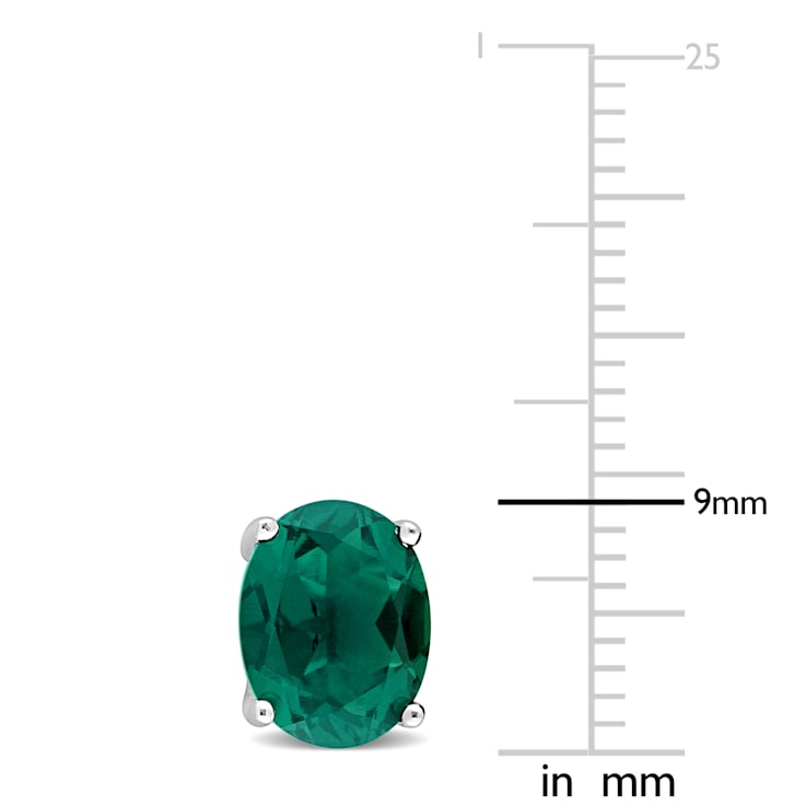 3 1/5 CT TGW Oval Created Emerald Stud Earrings in Sterling Silver
