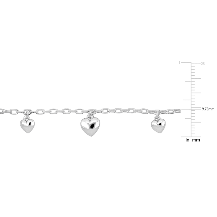 Heart Charm Station Cable Bracelet in Sterling Silver