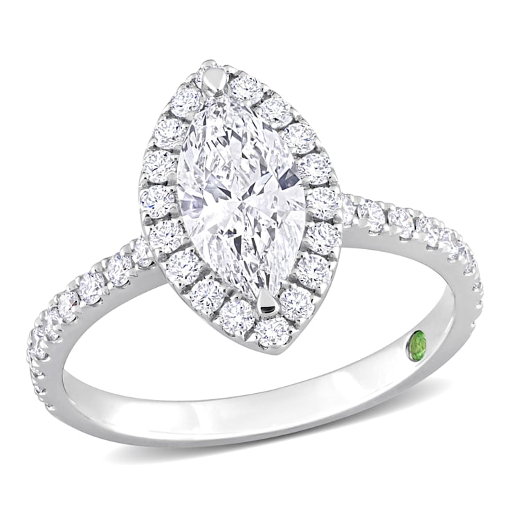 1 CT TGW Lab Grown Diamond with Tsavorite Accent Halo Engagement Ring in
14K White Gold