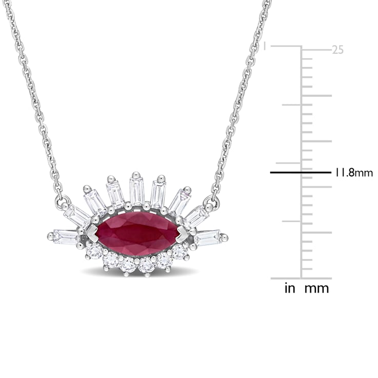 1/5 CT TGW Ruby and 7/8 CT TW Diamond Eye Pendant with Chain in 14K
White Gold