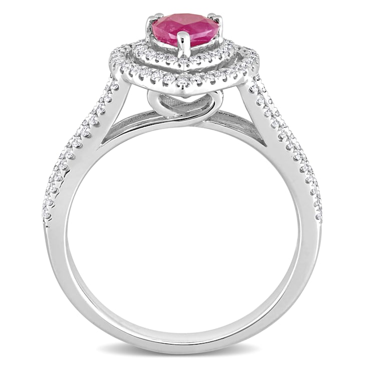 3/5 CT TGW Ruby and 3/8 CT TW Diamond Double Halo Heart Ring in 14K
White Gold