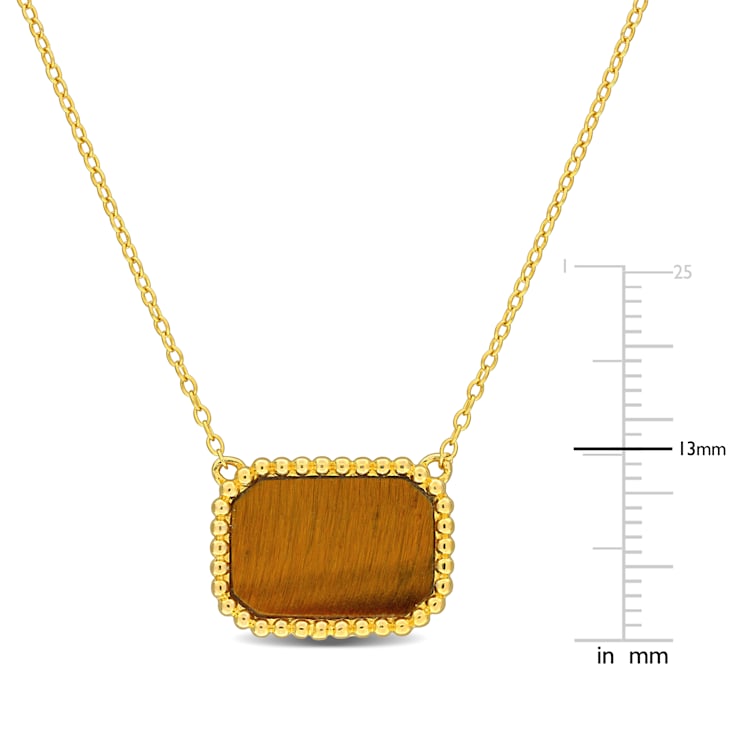 5 CT TGW Tiger Eye Necklace with Beaded Halo in Yellow Plated Sterling Silver