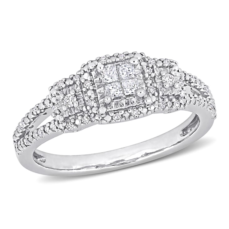 1/5 CT TW Princess and Round Diamond Split Shank Ring in Sterling Silver