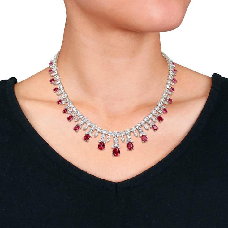 63 4 5 CT TGW Created Ruby and Created White Sapphire Necklace in Sterling Silver 1F2B1A