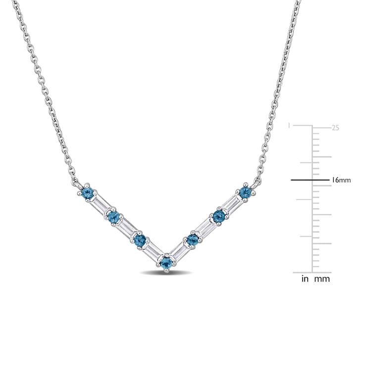 1 1/2 CT TGW London Blue Topaz and White Topaz V-Shape Necklace in
Sterling Silver