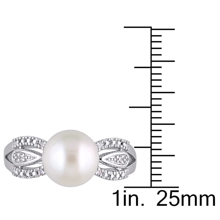9-9.5MM Freshwater Cultured Pearl and Diamond Split Shank Ring in
Sterling Silver