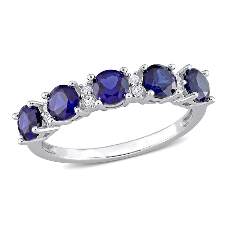 1 5/8 CT TGW Created Blue and White Sapphire Semi-Eternity Ring in
Sterling Silver