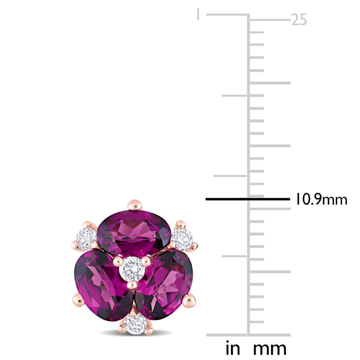 3 2/5 CT TGW Rhodolite and 1/4 CT TW Diamond Earrings in 14K Rose Gold