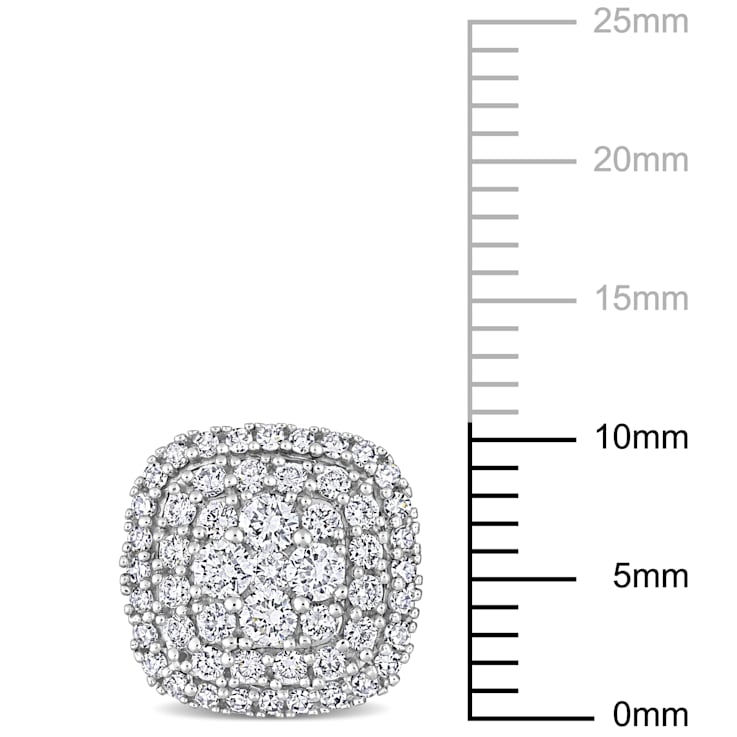 7/8 CT TW Diamond Halo Cluster Stud Earrings in 14k White Gold