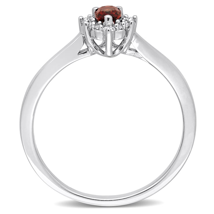 1/4 CTW Garnet and 1/10 CT TW Diamond Halo Ring in Sterling Silver