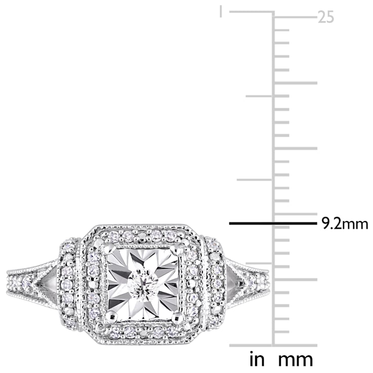 1/5 CT TW Diamond Halo Square Vintage Promise Ring in Sterling Silver
